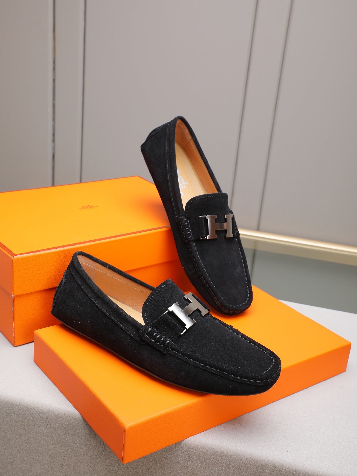 Suede Metal Accent Driving Loafers
