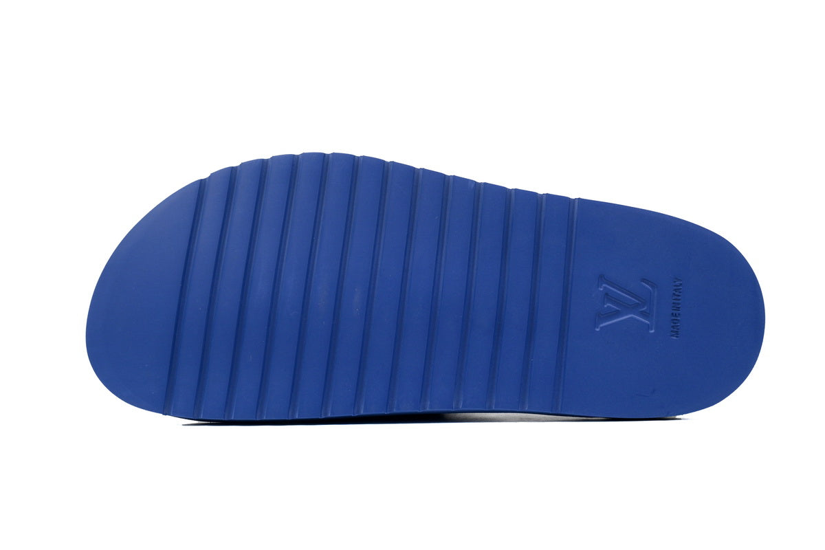 Miami Mule – Blue & White Monogram Slide
