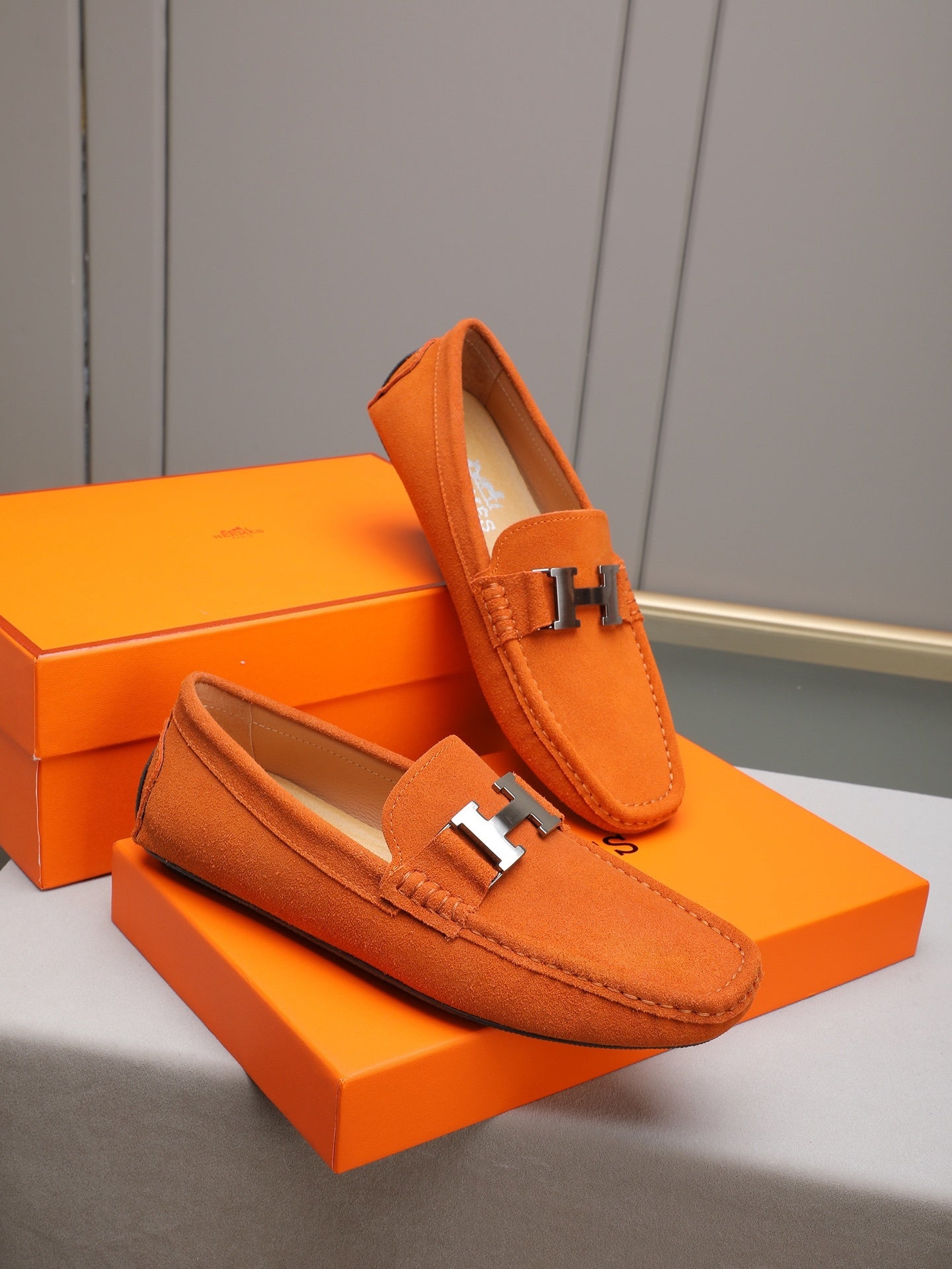 Suede Metal Accent Driving Loafers