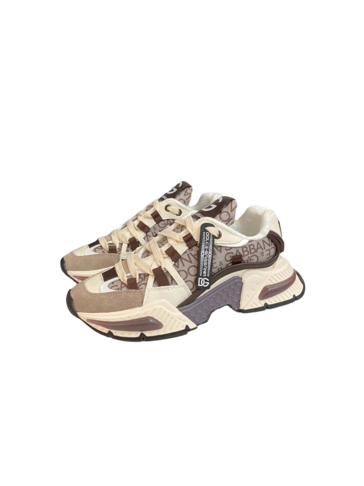 Dolce & Gabbana Airmaster Low-Top Sneakers Cream/Brown - TruVybe Essentials
