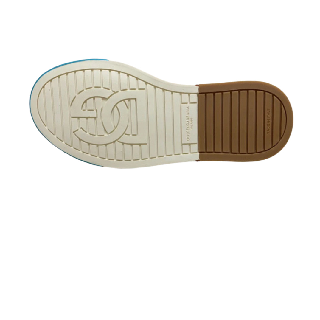 DOLCE & GABBANA Shoes White Blue Leather Logo Low Top Sneakers - TruVybe Essentials