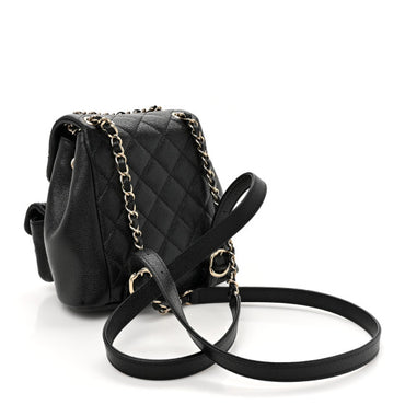 Chanel Small Duma Backpack – Black Shiny Caviar Quilted Drawstring with Gold CC