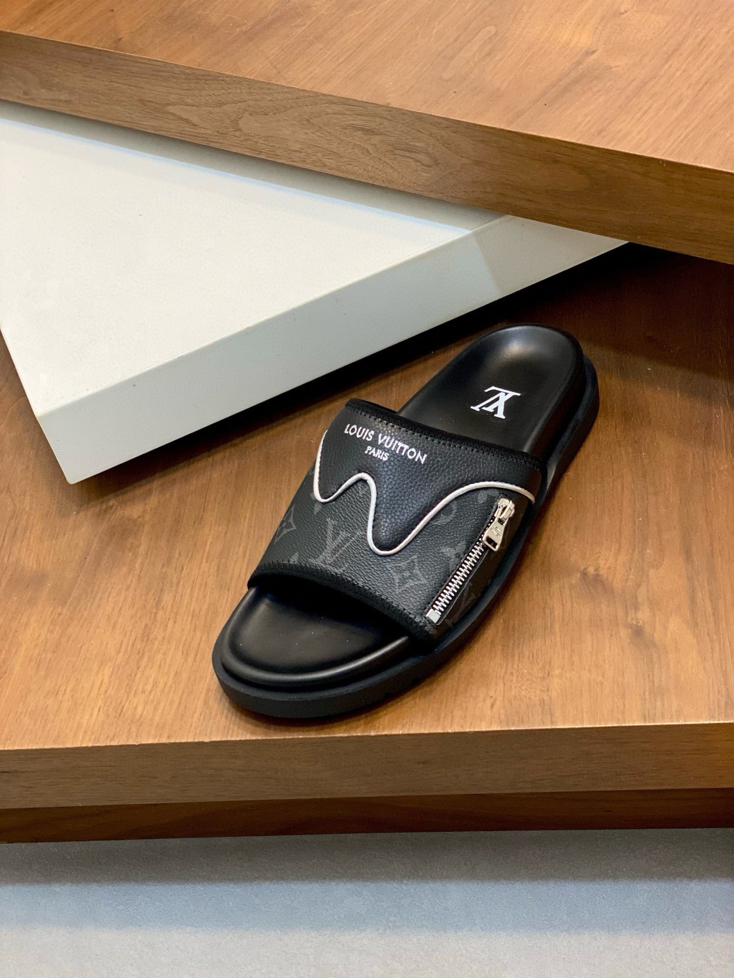 Monogram-Style Slide Sandals – Black on Black  Slip-On Casual Slides