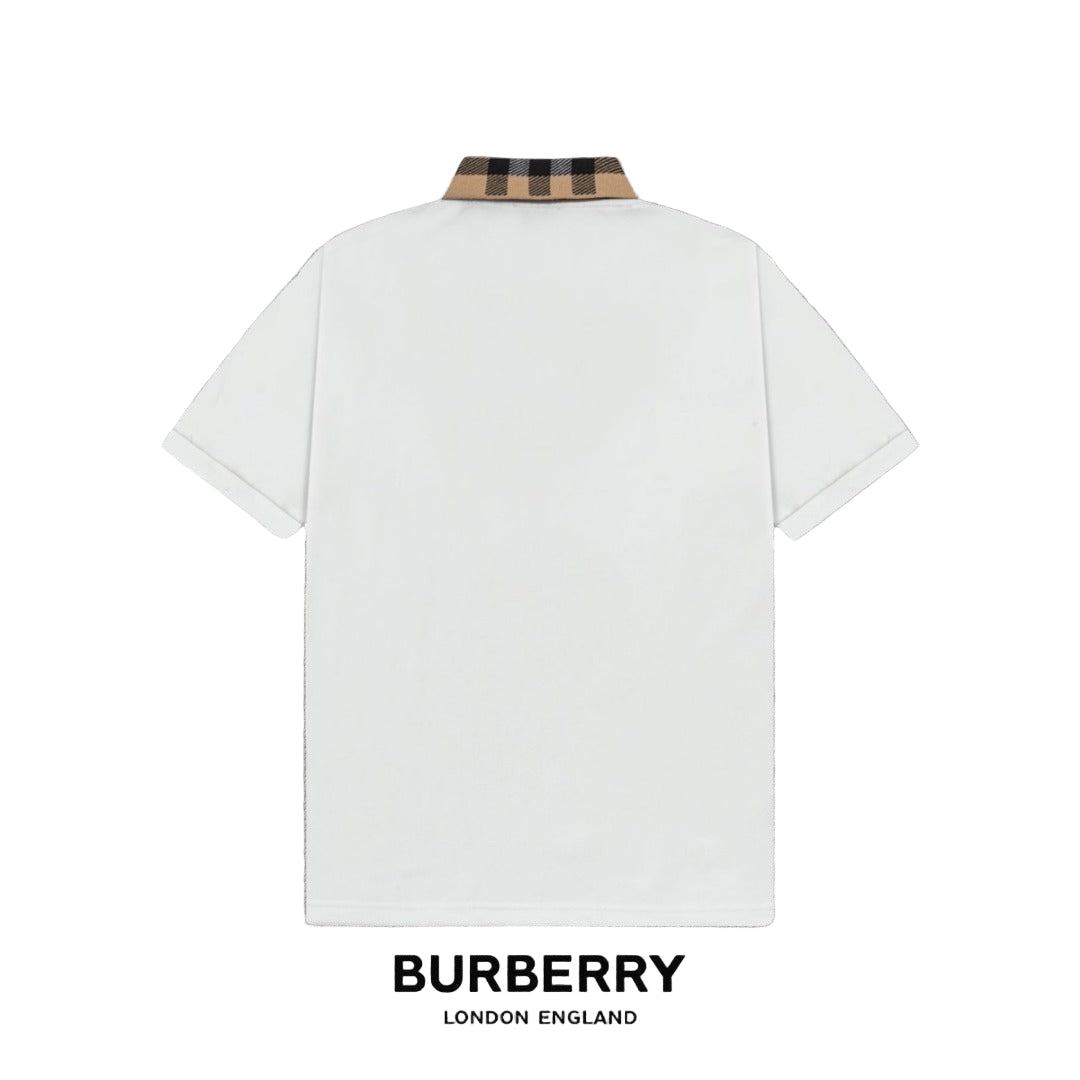 White shirt with  checkered collar on a gray background