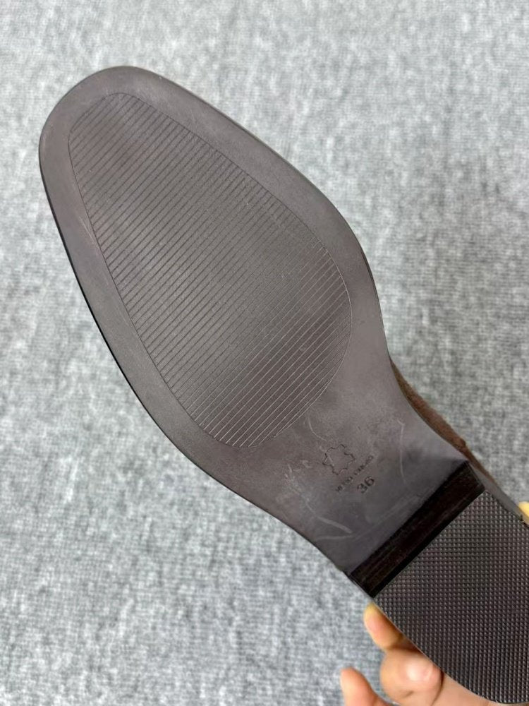 Women’s Retro Square-Toe Mid-Heel Chunky Leather Boots