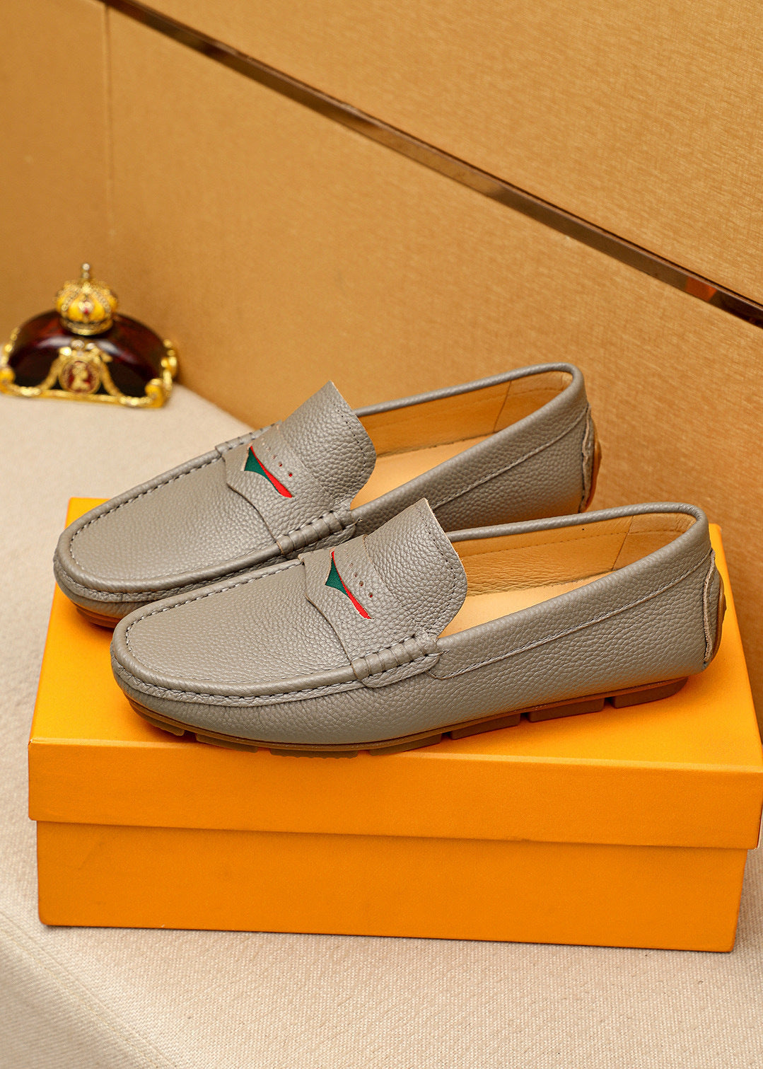 Leather Driving Loafers with Red & Green Accent Detail