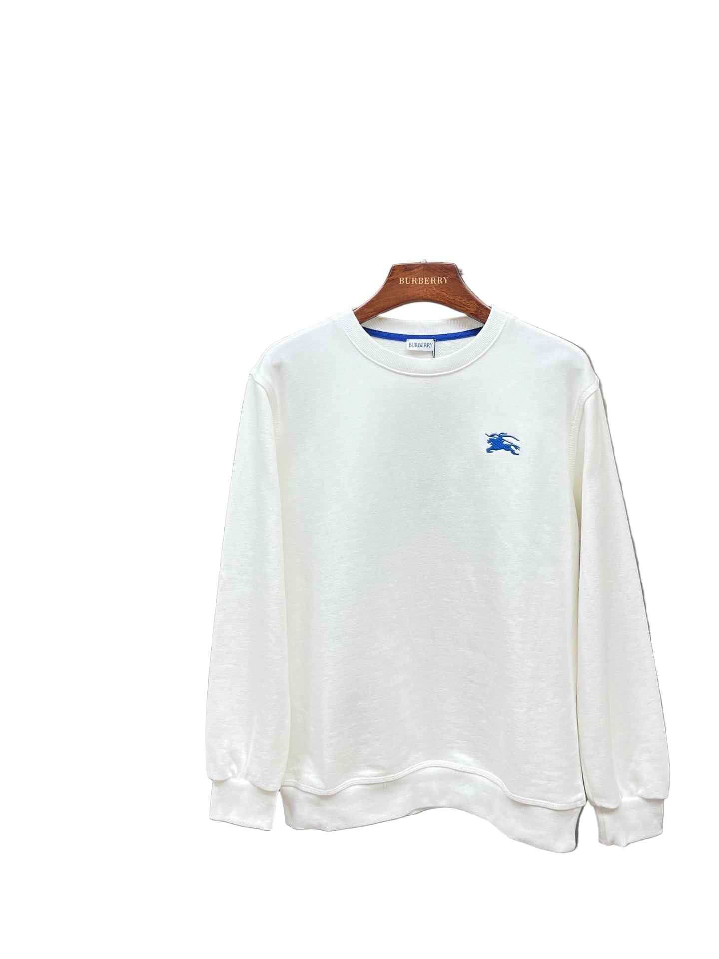 White Luxury Ribbed Crewneck Sweatshirt – Blue Lettered Graphic Style - TruVybe Essentials