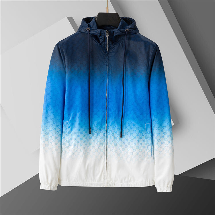 Blue and white gradient jacket on a gray background