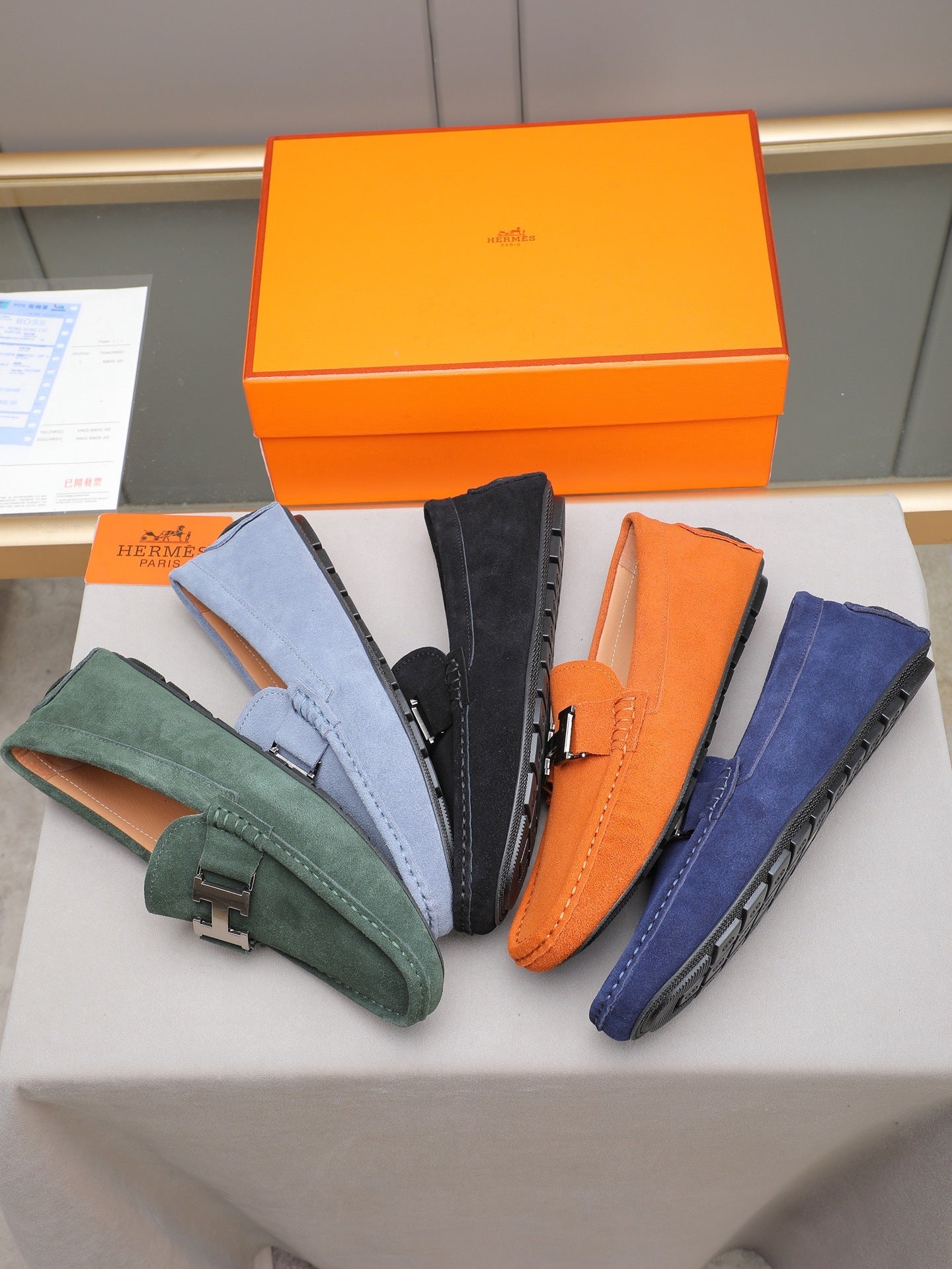 Suede Metal Accent Driving Loafers