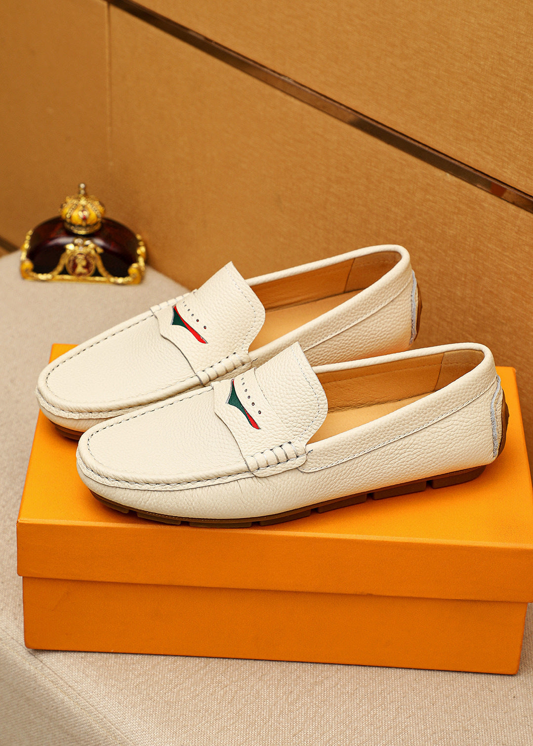 Leather Driving Loafers with Red & Green Accent Detail