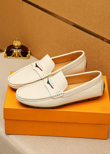 Leather Driving Loafers with Red & Green Accent Detail