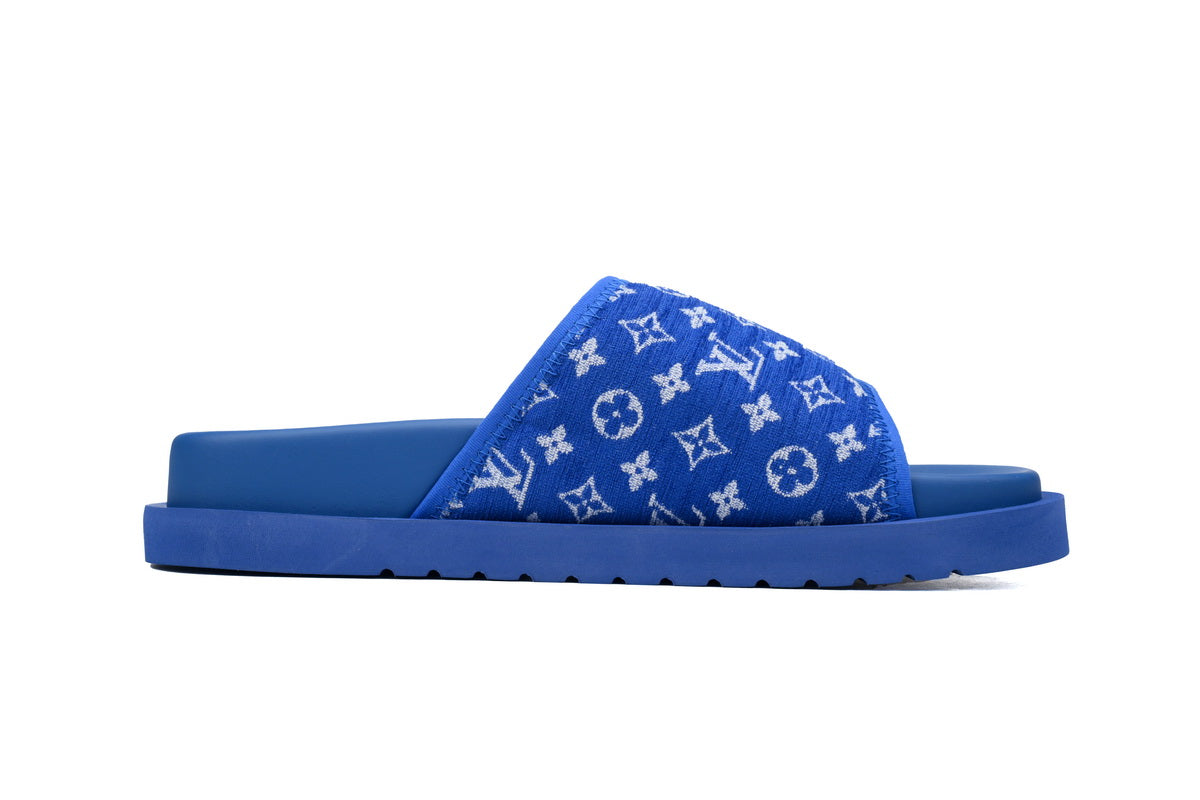 Miami Mule – Blue & White Monogram Slide