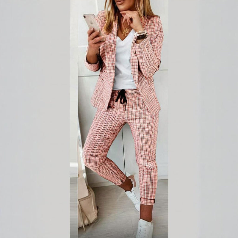 Women’s Plaid Two‑Piece Suit Set