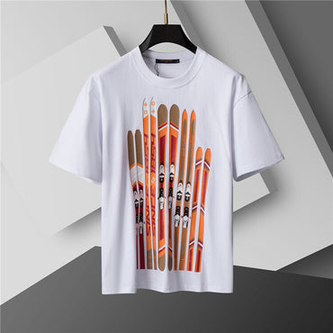 Milky White Graphic Motif Cotton Jersey Tee — Vintage Ski Signature Design