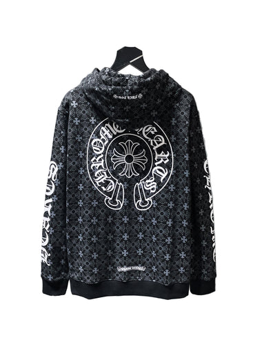 Graphic Horseshoe Zip-Up Hoodie – Black & White