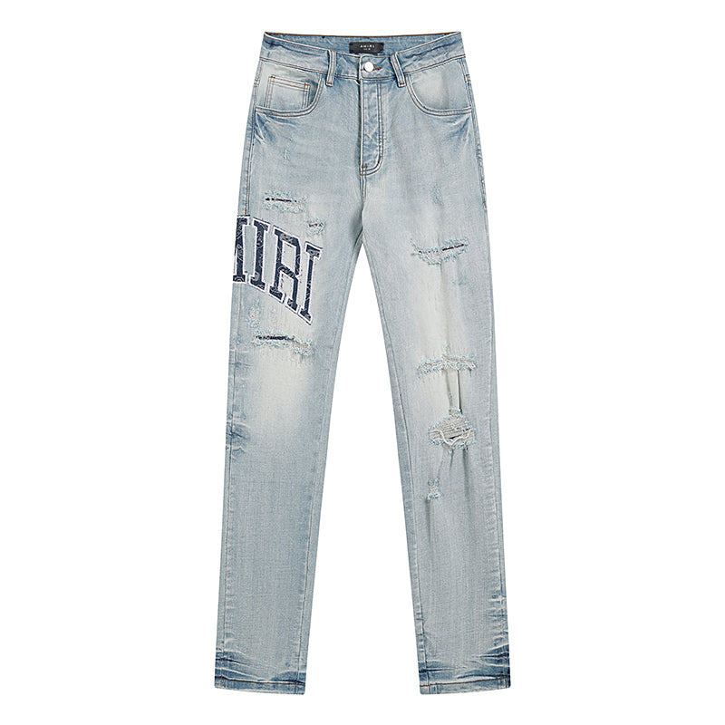 Varsity Logo Repair Straight Jean – Perfect Indigo