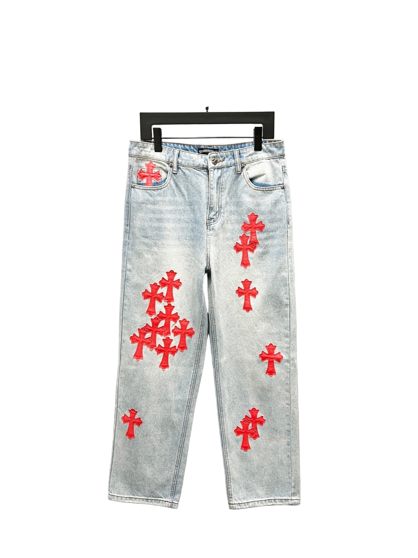 Red Cross Patch Jeans – Premium Vintage-Style Denim front