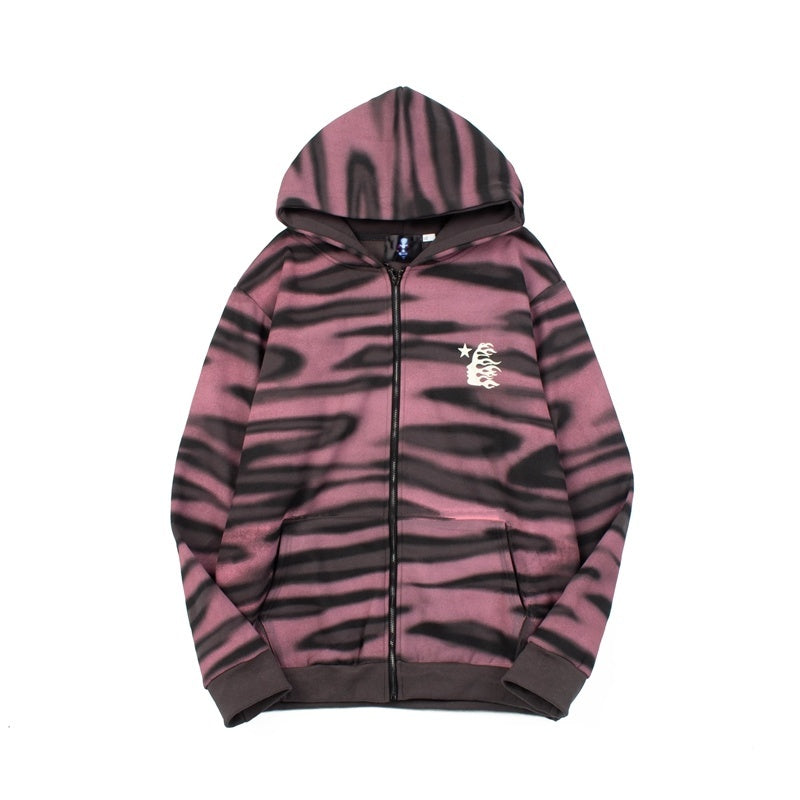 Pink and black zebra-striped hoodie 