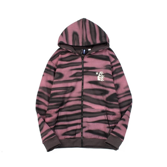 Pink and black zebra-striped hoodie 