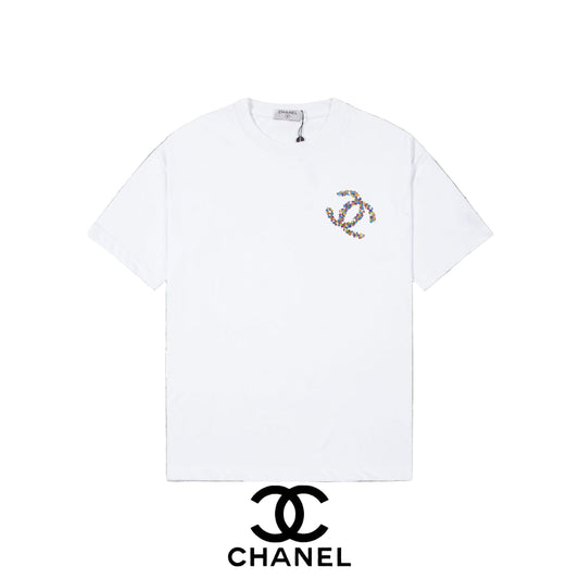 White t-shirt with colorful graphic 