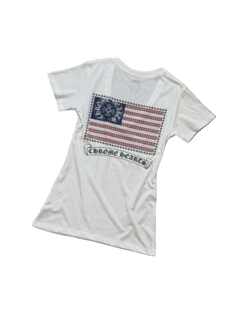 V-Neck Graphic T-Shirt – White & Gray