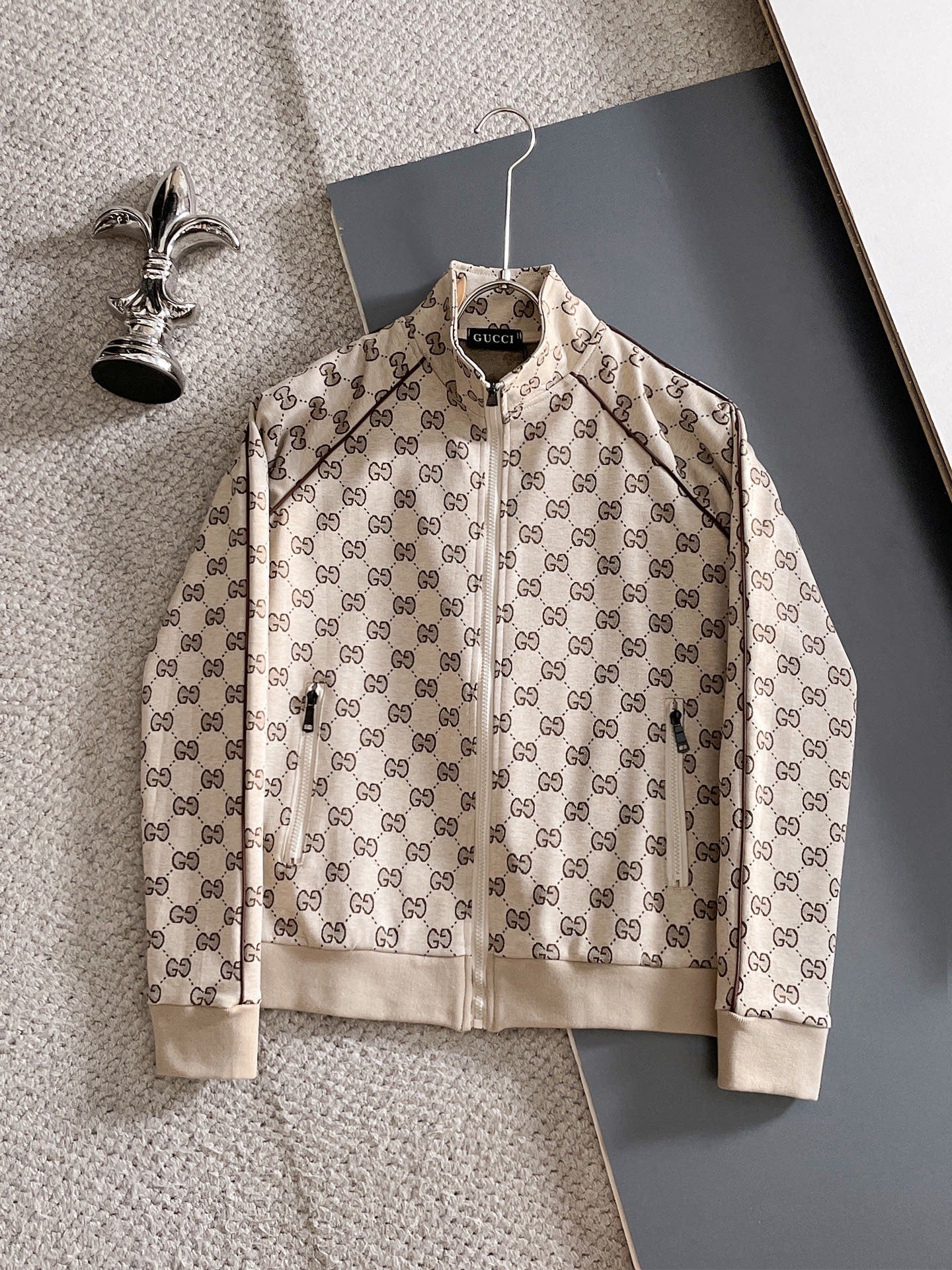 front jacket 2-Piece Luxury Monogram Tracksuit – Zip Hoodie & Stripe Jogger Set