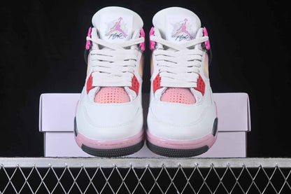 White Retro High-Top Basketball Sneaker – Pink & Charcoal