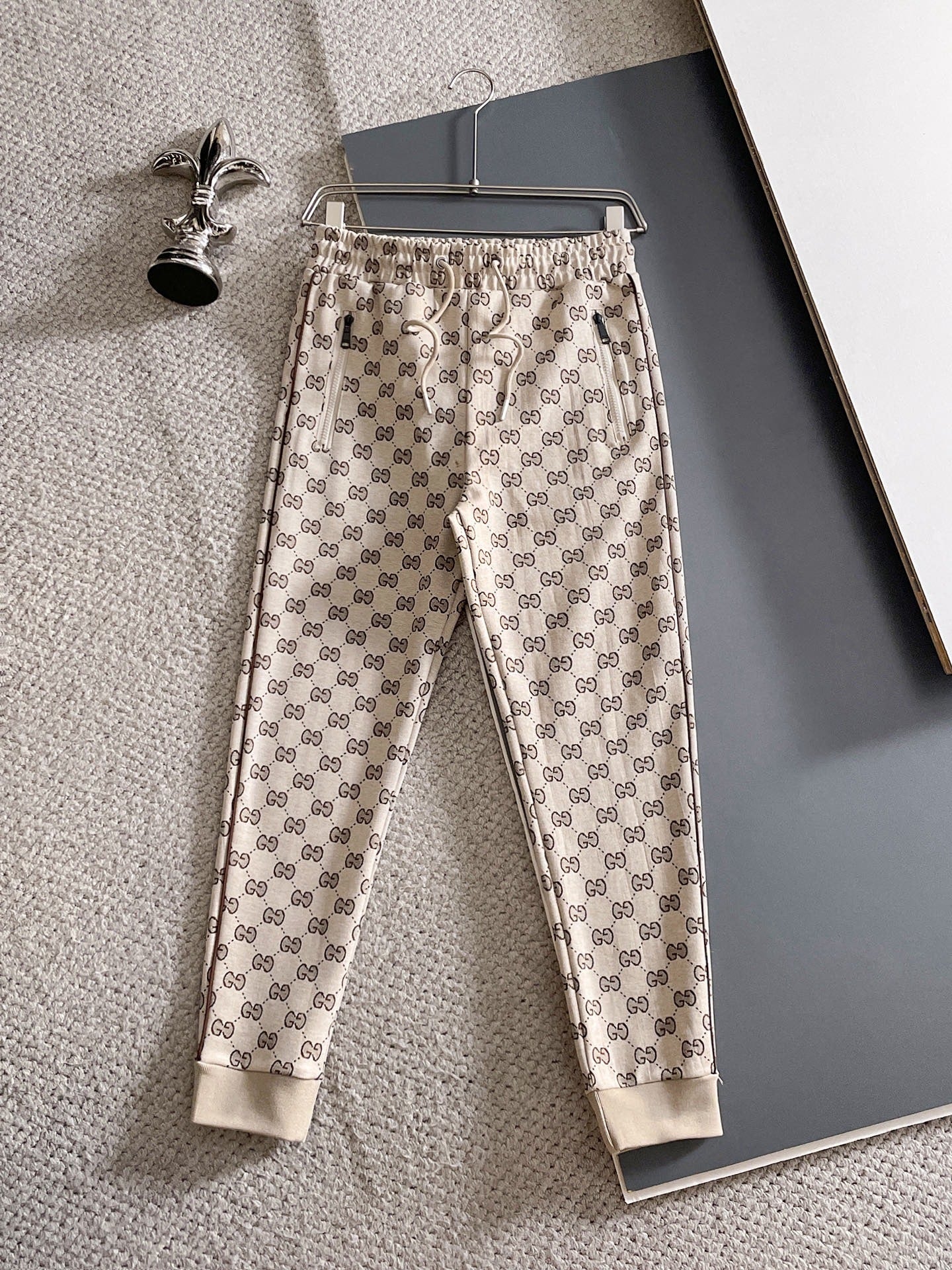 front joggers 2-Piece Luxury Monogram Tracksuit – Zip Hoodie & Stripe Jogger Set