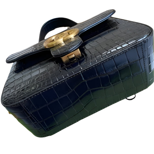 Gucci 547260 GG Marmont Mini Crocodile Pattern Top Handle Bag Black - TruVybe Essentials