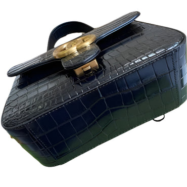 Gucci 547260 GG Marmont Mini Crocodile Pattern Top Handle Bag Black - TruVybe Essentials