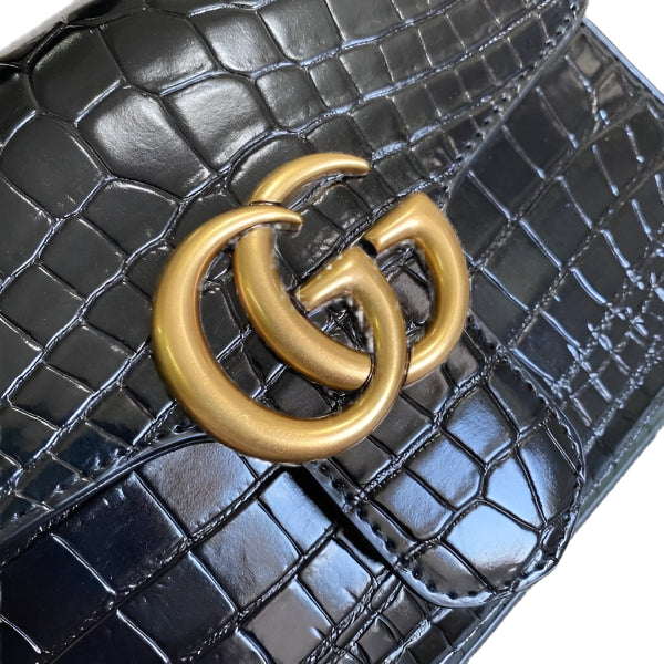 Gucci 547260 GG Marmont Mini Crocodile Pattern Top Handle Bag Black - TruVybe Essentials
