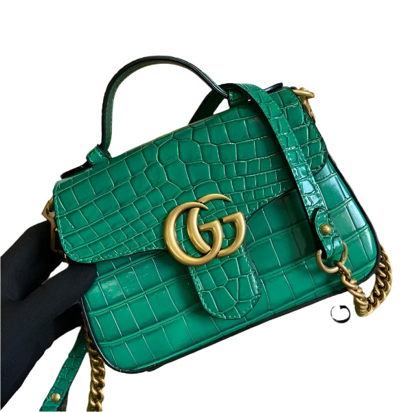 Gucci 547260 GG Marmont Mini Crocodile Pattern Top Handle Bag Green - TruVybe Essentials