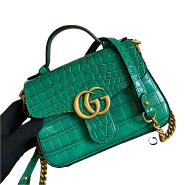 Gucci 547260 GG Marmont Mini Crocodile Pattern Top Handle Bag Green - TruVybe Essentials