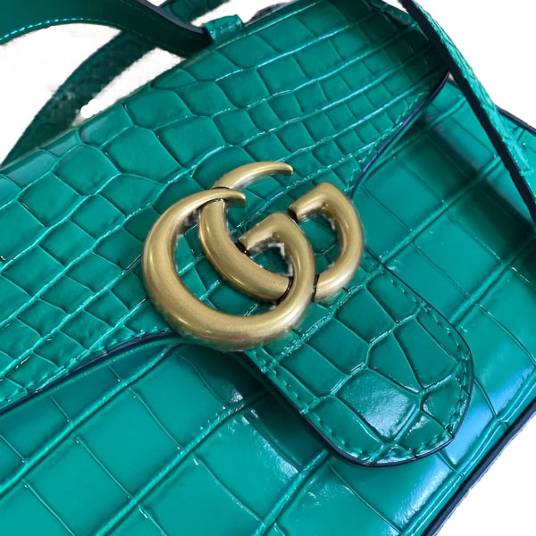 Gucci 547260 GG Marmont Mini Crocodile Pattern Top Handle Bag Green - TruVybe Essentials