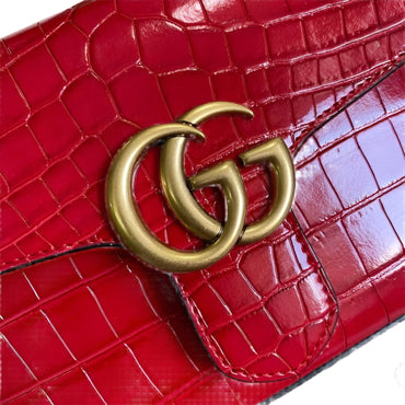 Gucci 547260 GG Marmont Mini Crocodile Pattern Top Handle Bag Red - TruVybe Essentials