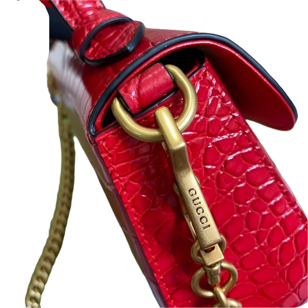 Gucci 547260 GG Marmont Mini Crocodile Pattern Top Handle Bag Red - TruVybe Essentials