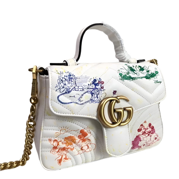 Gucci 547260 GG Marmont Mini Top Handle Bag White and printer - TruVybe Essentials