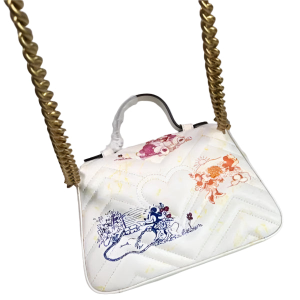 Gucci 547260 GG Marmont Mini Top Handle Bag White and printer - TruVybe Essentials