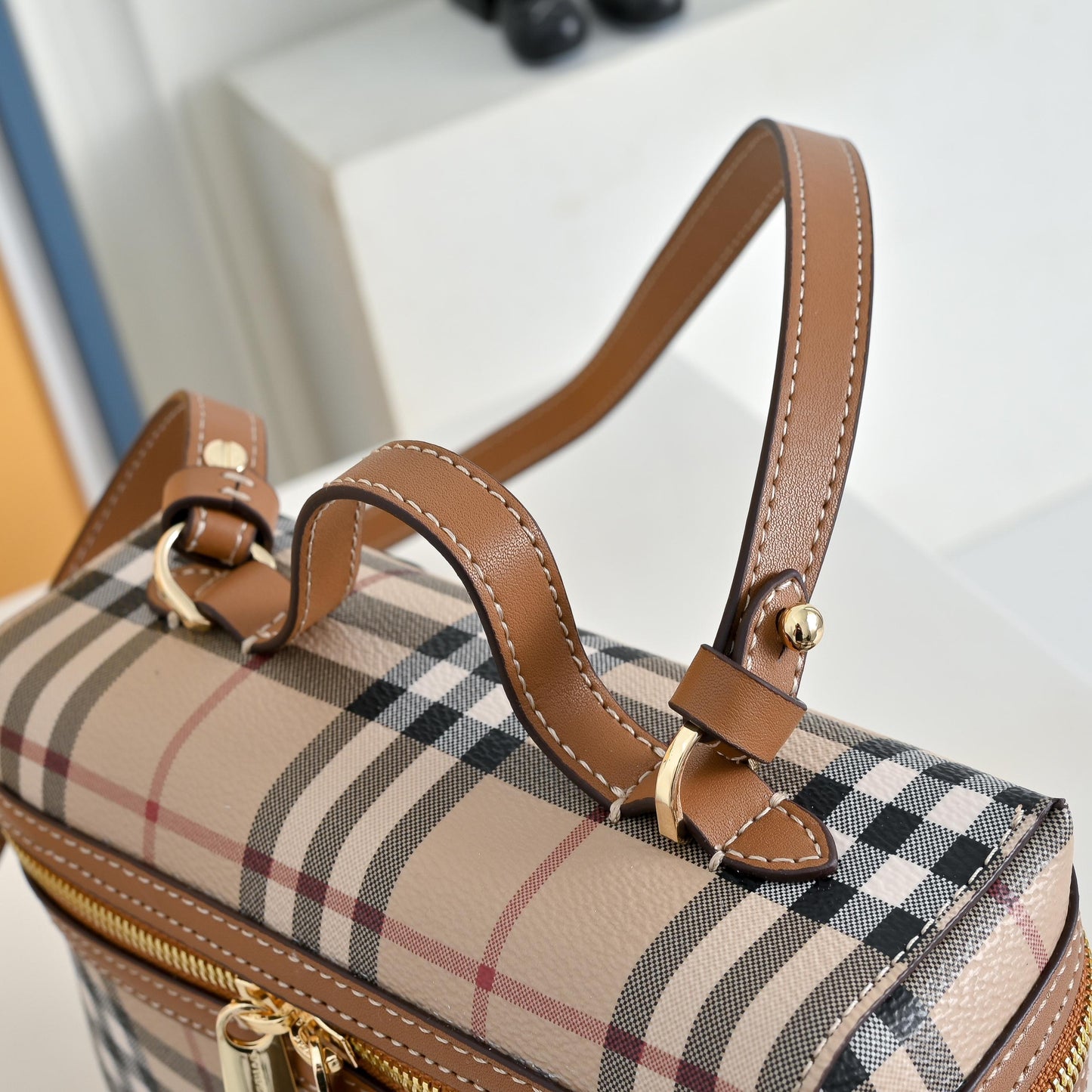 Beige Check Vanity Bag