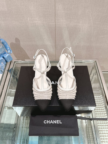 Mesh Rhinestone High-Heeled Sandals