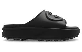 GG Oversize Slide Sandal – Black Interlocking G Designer Slides