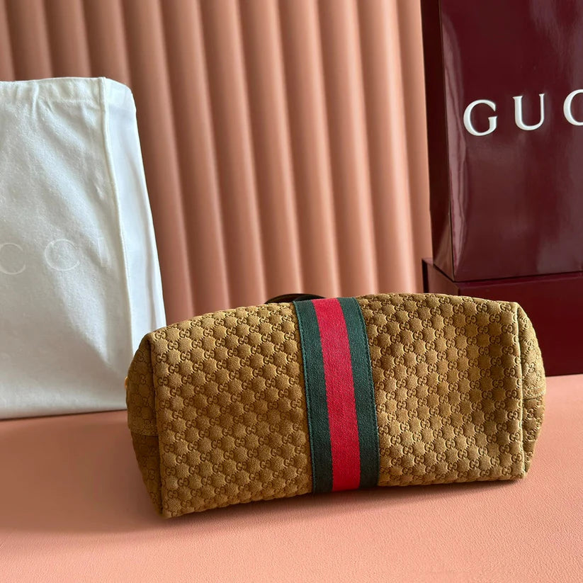 2025 Giglio SmallTote Bag 25cm Brown Red Suede Canvas