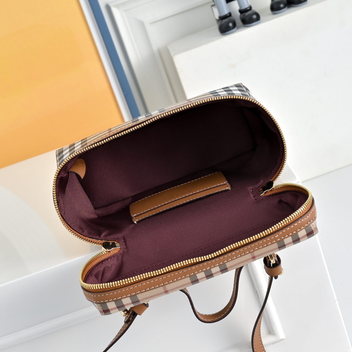 Beige Check Vanity Bag