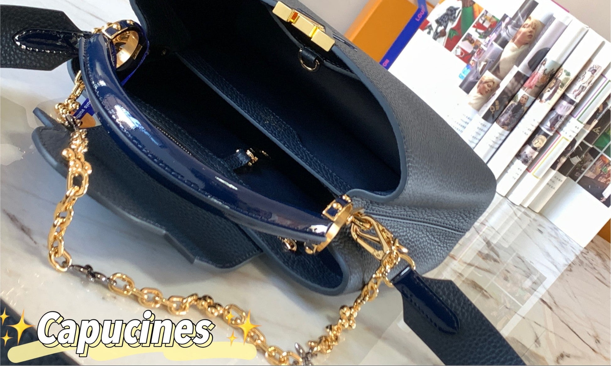 inside Capucines BB  Blue With Chain Limited Edition 2024  – Chain Detail Royal Blue