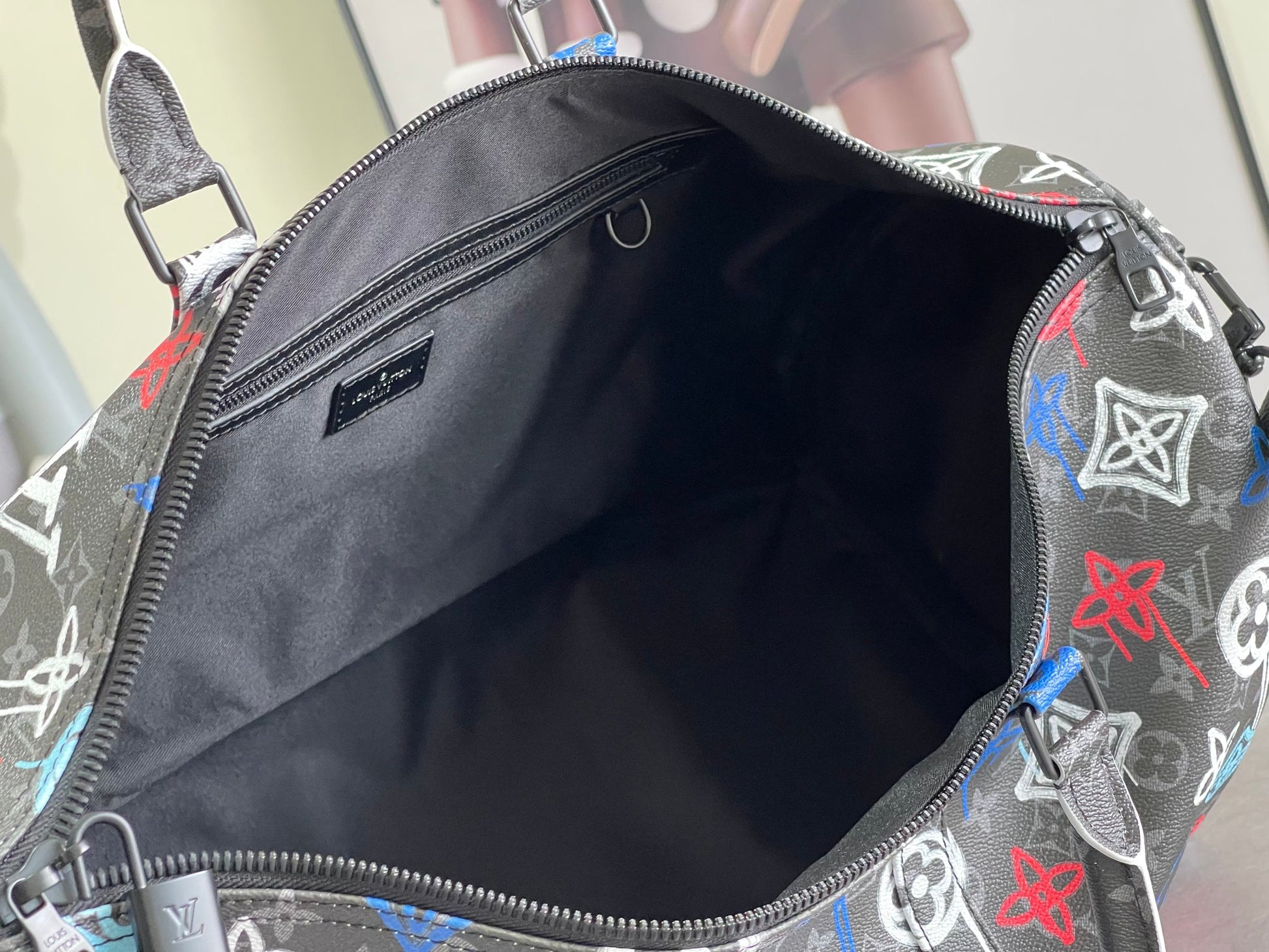 inside  Keepall 50B  - Graffitti Art Style Monogram Travel Bag – Adjustable Shoulder Strap