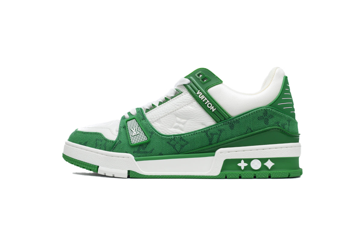 Louis Vuitton Trainer Green Monogram Denim White - TruVybe Essentials