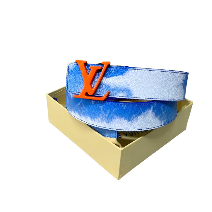 Louis Vuttion Blue Leather Logo Belt - TruVybe Essentials