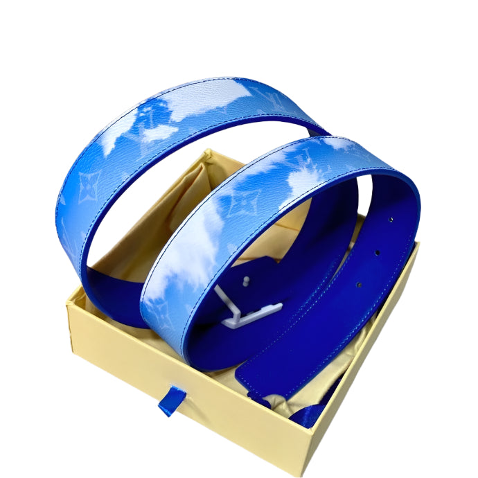Louis Vuttion Blue Leather Logo Belt - TruVybe Essentials