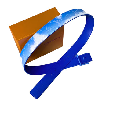 Louis Vuttion Blue Leather Logo Belt - TruVybe Essentials