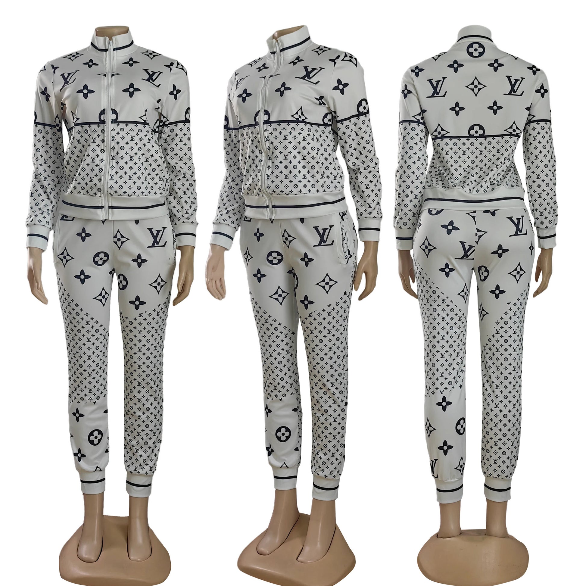 Monogram Two-Piece Tracksuit – Zip-Up Jacket & Joggers Set - TruVybe Essentials